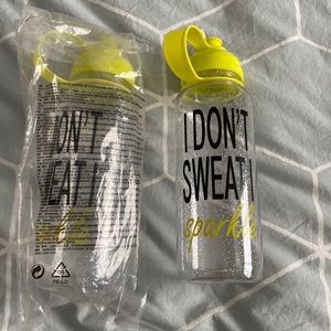 NWT water bottles “I don’t sweat I sparkle” neon yellow x 2